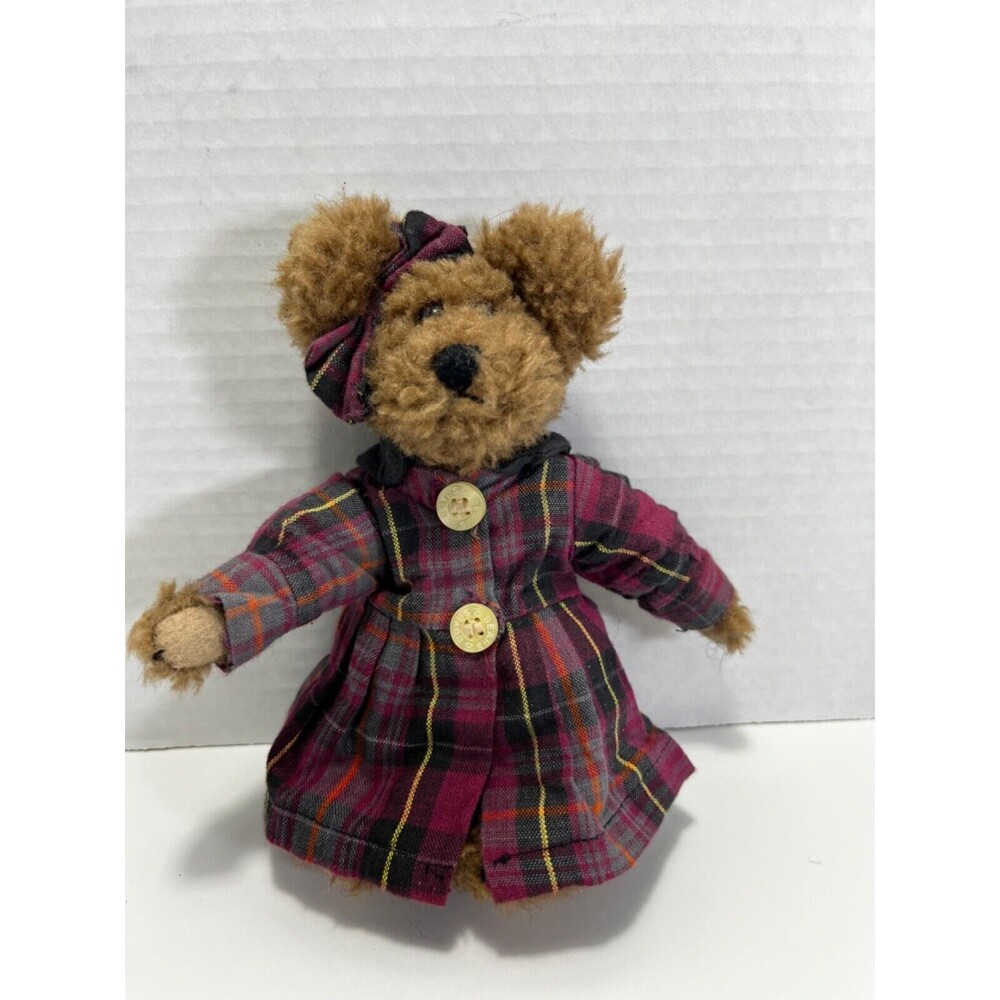 Boyds Bears, Betsey, Vintage Jointed Teddy Bear with Plaid Dress, Bow, 6”